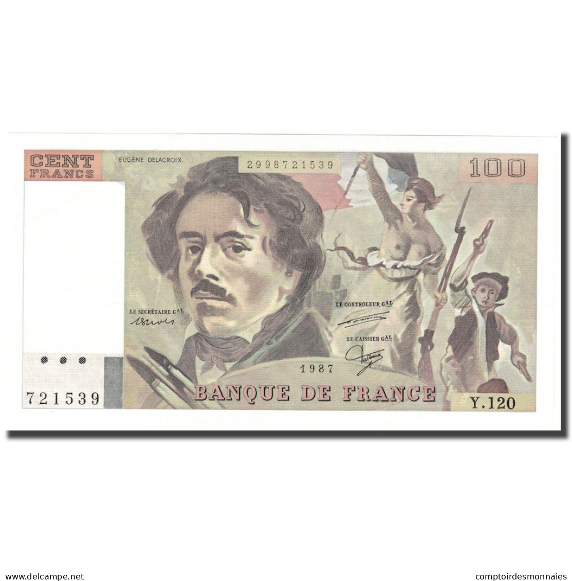 France, 100 Francs, Delacroix, 1987, SPL, Fayette:69.11, KM:154d - 100 F 1978-1995 ''Delacroix''