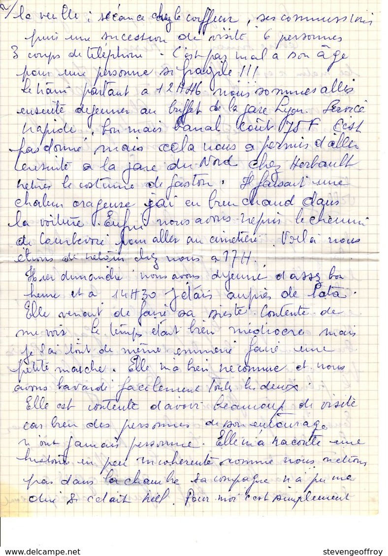 Lettre Manuscrite 1977 Simone Pierre Toret Villaz Courbevoie Gare Lyon Gare Du Nord Herbault - Manuscripts