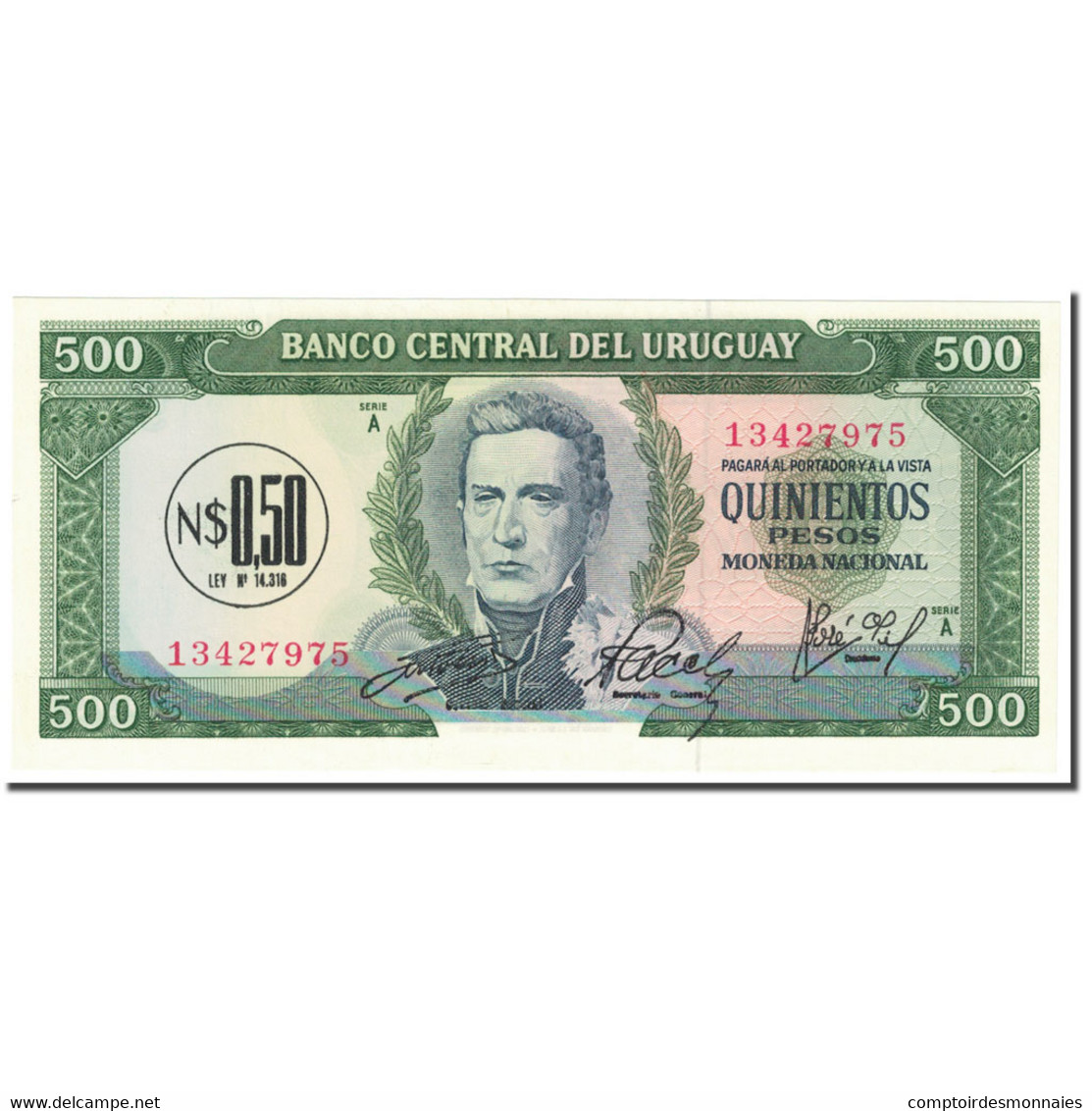 Billet, Uruguay, 0.50 Nuevo Peso On 500 Pesos, 1975, Undated (1975), KM:54, NEUF - Uruguay