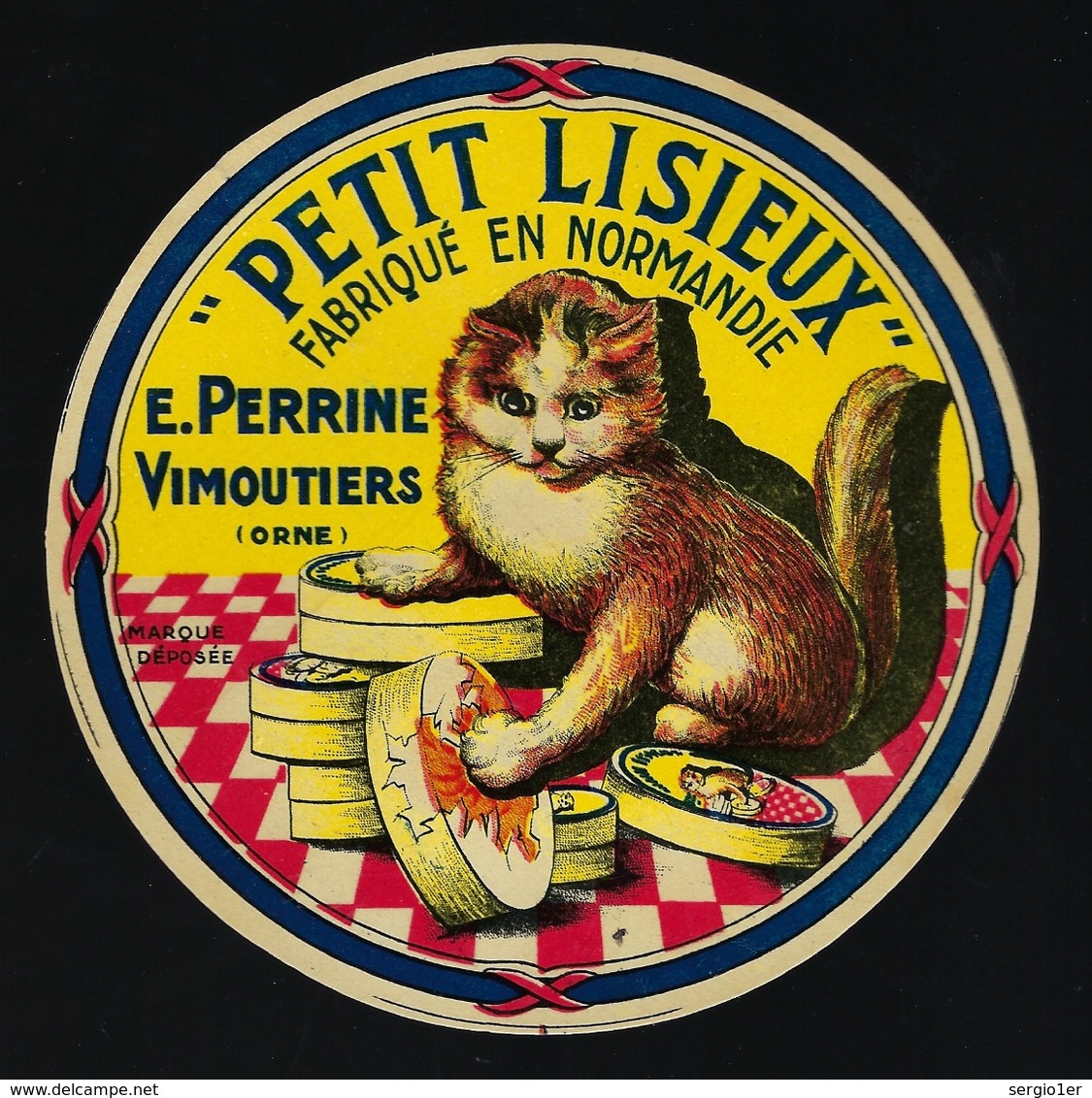 Etiquette Fromage Petit Lisieux  Normandie E Perrine Vimoutiers Orne 61 " Chat"  "étiquette Vernie" - Fromage