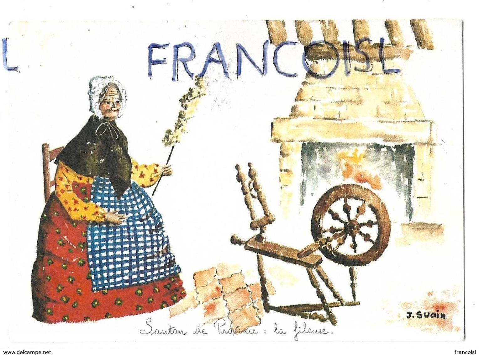 Santon De Provence. La Fileuse. Par J. Swain, Rouet, âtre, écheveau. - Artisanat