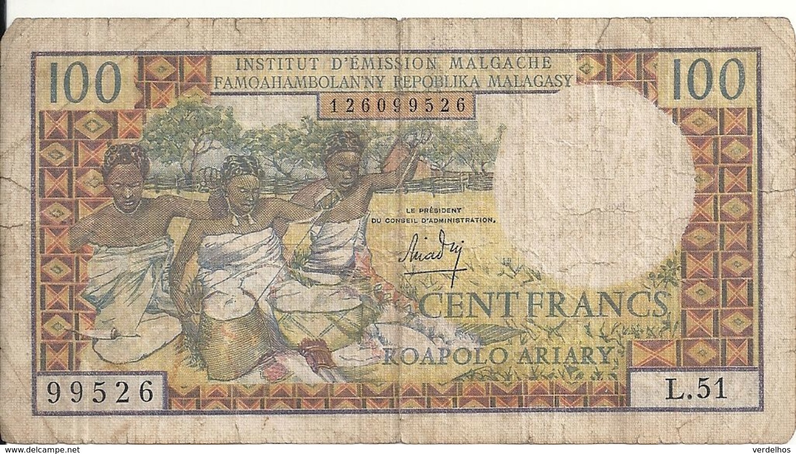 MADAGASCAR 100 FRANCS ND1966 VG+ P 57 - Madagascar