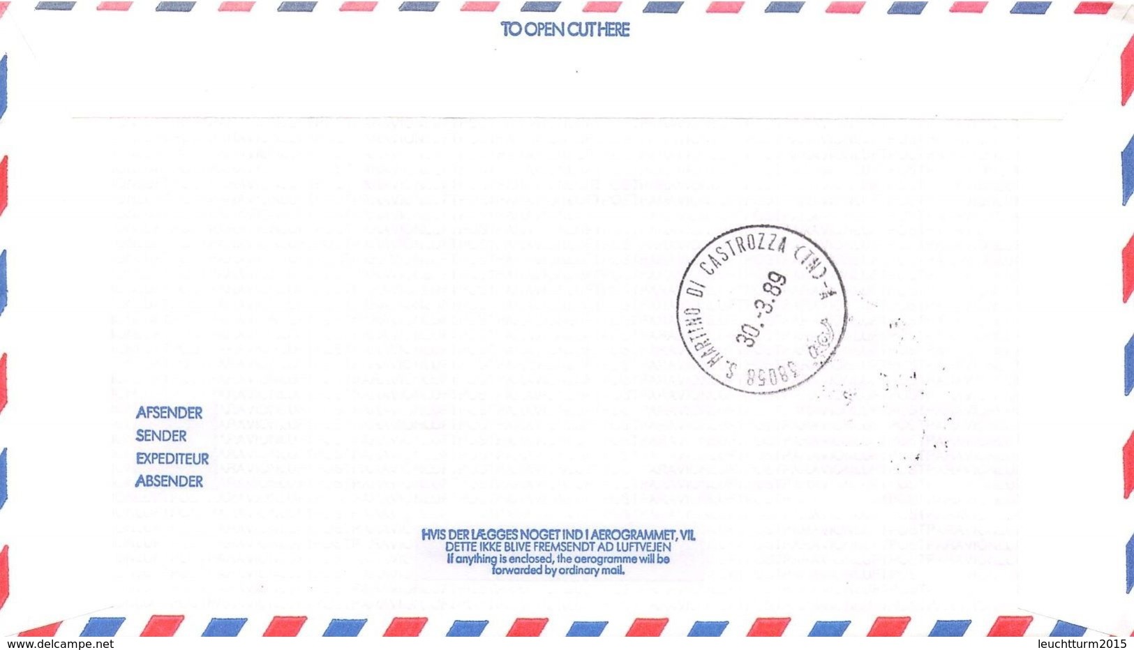 DENMARK - AEROGRAM 1989 KORSOR - ITALY /T44 - Luchtpostzegels