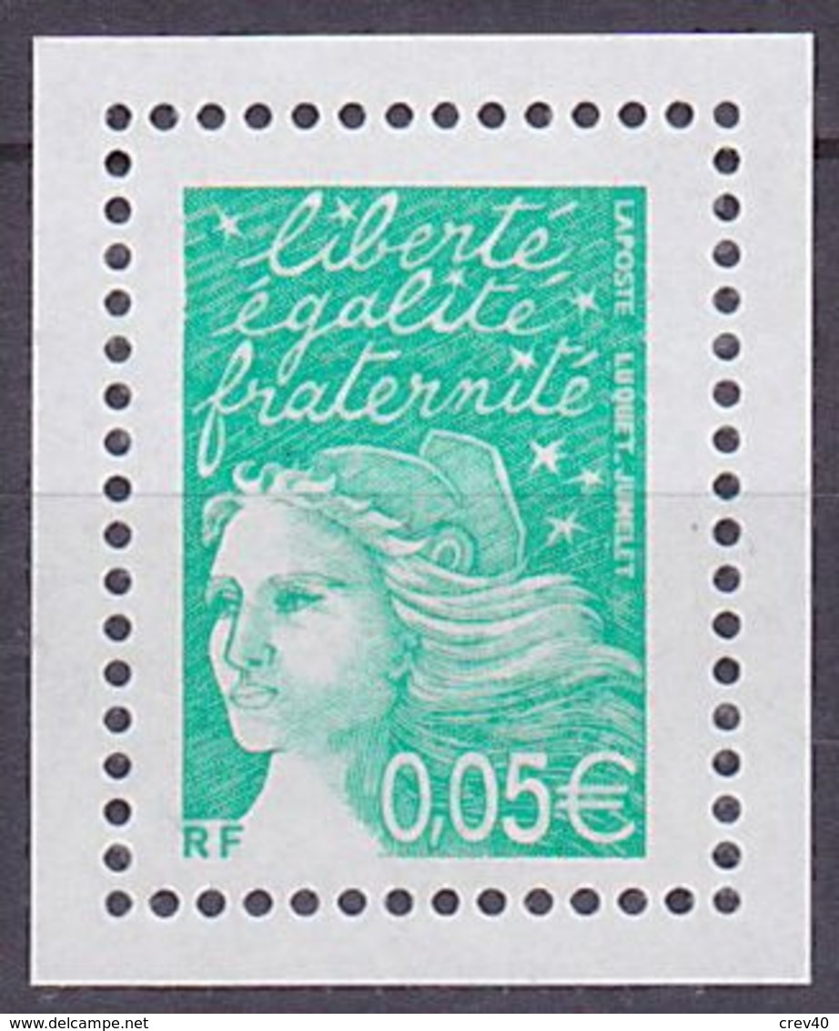 Timbre Neuf ** N° 3445a(Yvert) France 2002 - Marianne Du 14 Juillet 0,05 € Vert-émeraude, Sans Phosphore - 1997-2004 Marianne Of July 14th