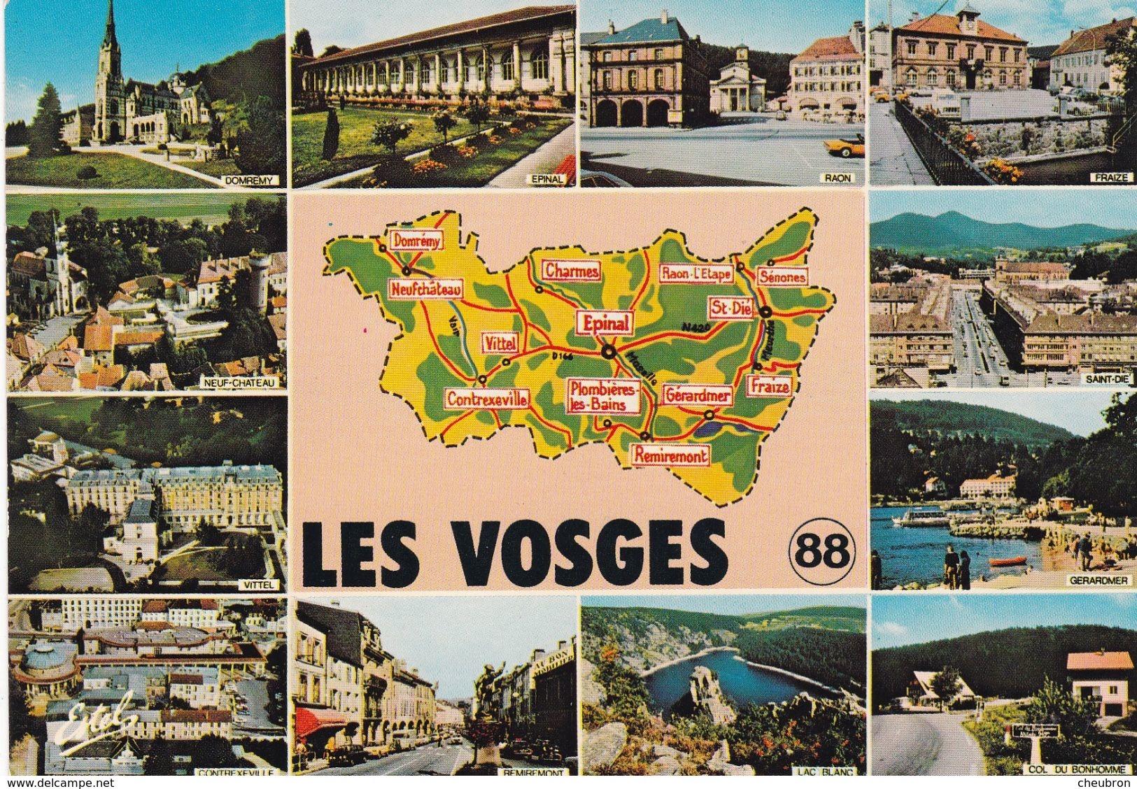 88. VOSGES . CPSM. CARTE MULTI VUES. LES SITES TOURISTIQUES ET CARTE DU DÉPARTEMENT. - Autres & Non Classés