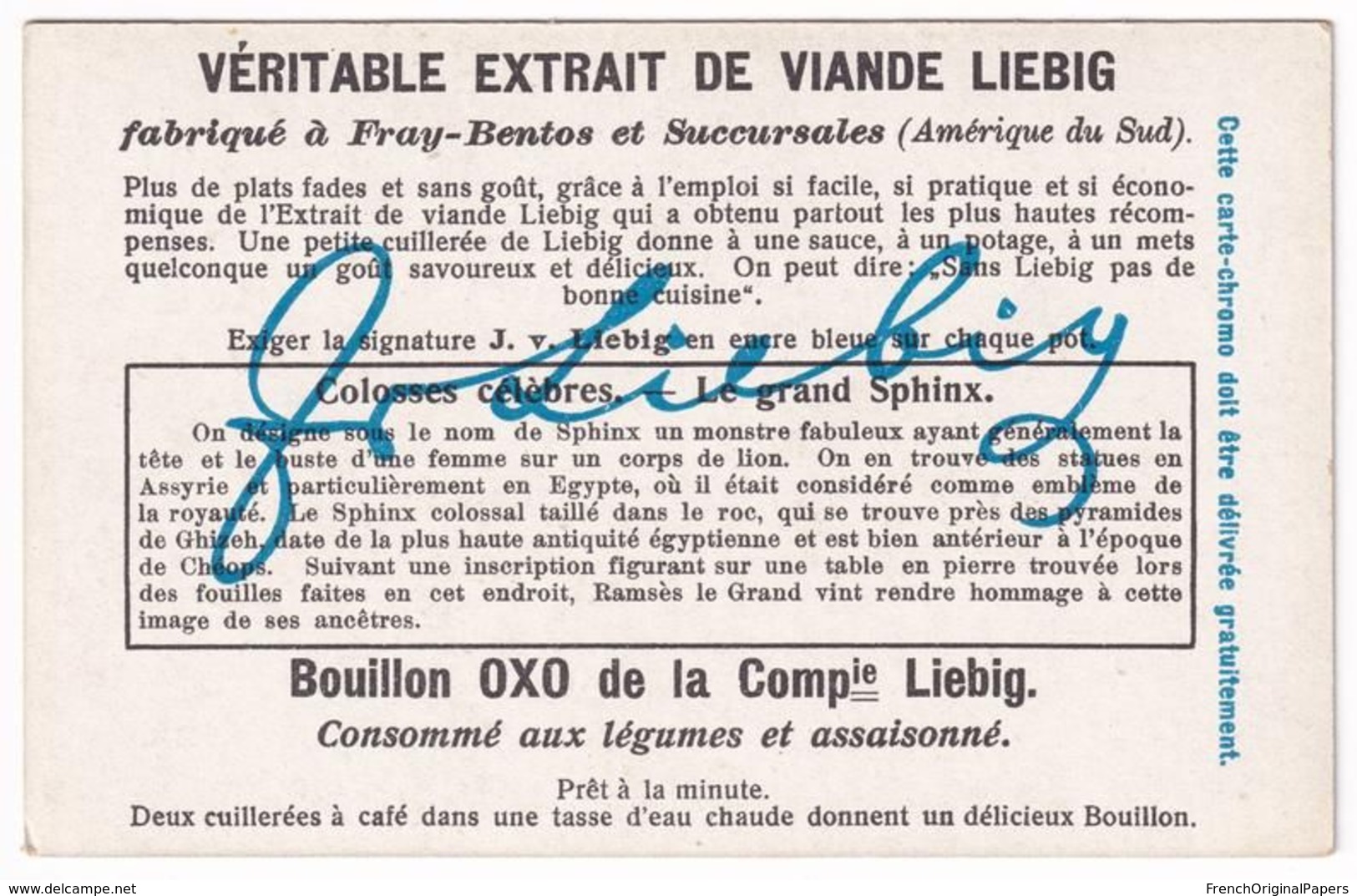 Colosses Célèbres Chromo Dorée Publicité Liebig Circa 1905 Monument Grand Sphinx Egypte Pyramide Louxor Ramsès II E18-39 - Liebig