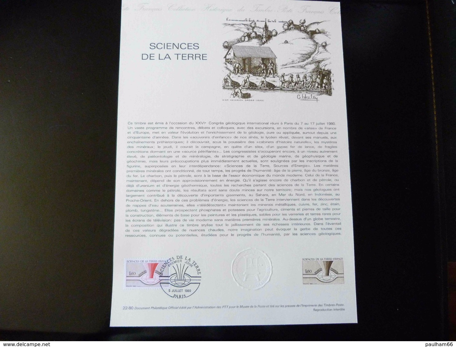 COLLECTION HISTORIQUE DU TIMBRE POSTE FRANCAIS  1980  -   SCIENCES DE LA TERRE - Documents Of Postal Services