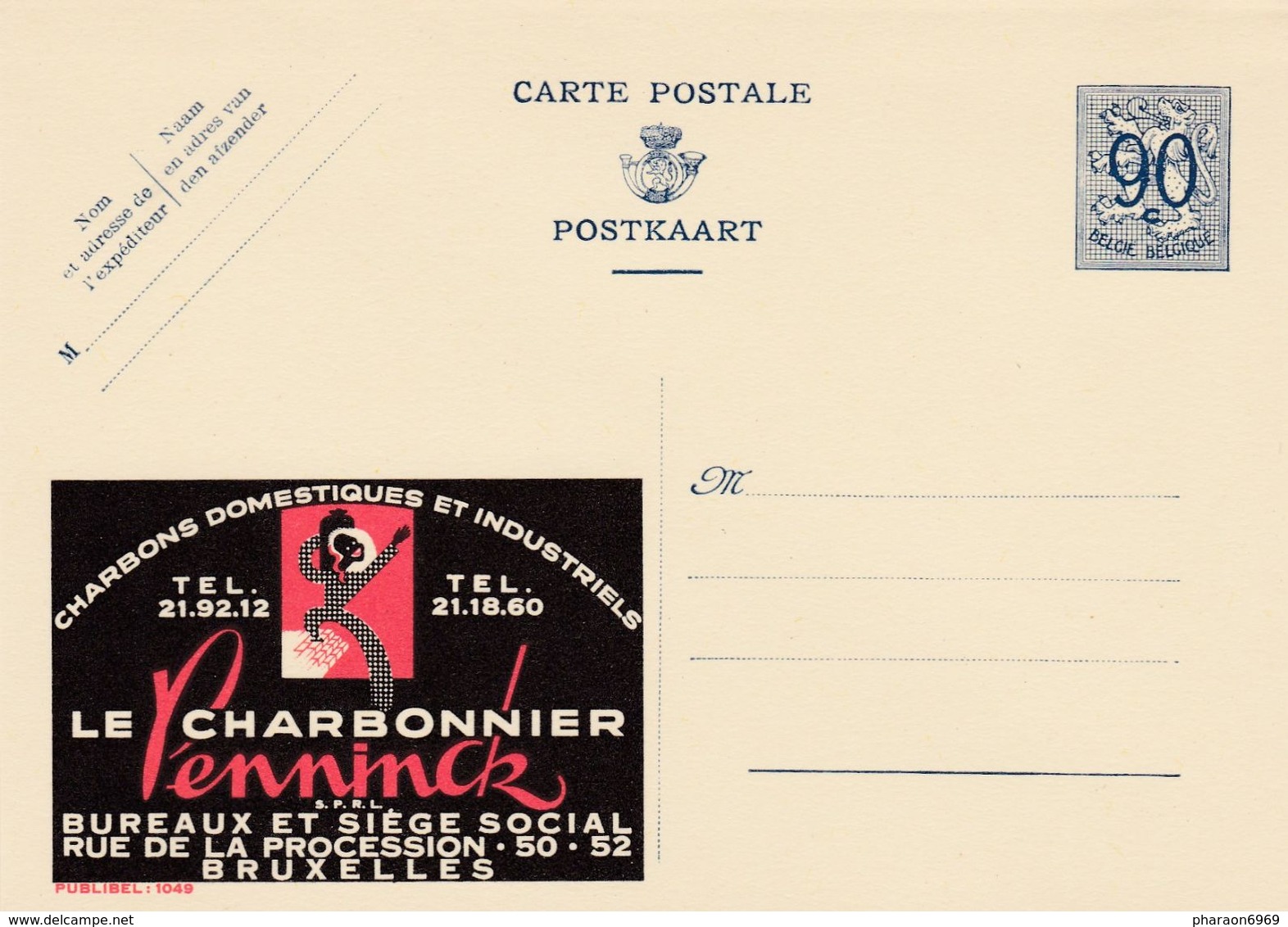 Carte Entier Postal Publibels 1049 Charbons Le Charbonnier - Publibels