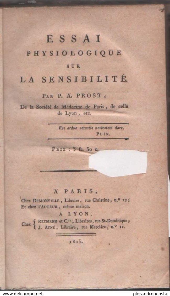 Essai Physiologique Sur La Sensibilité - Libri Antichi