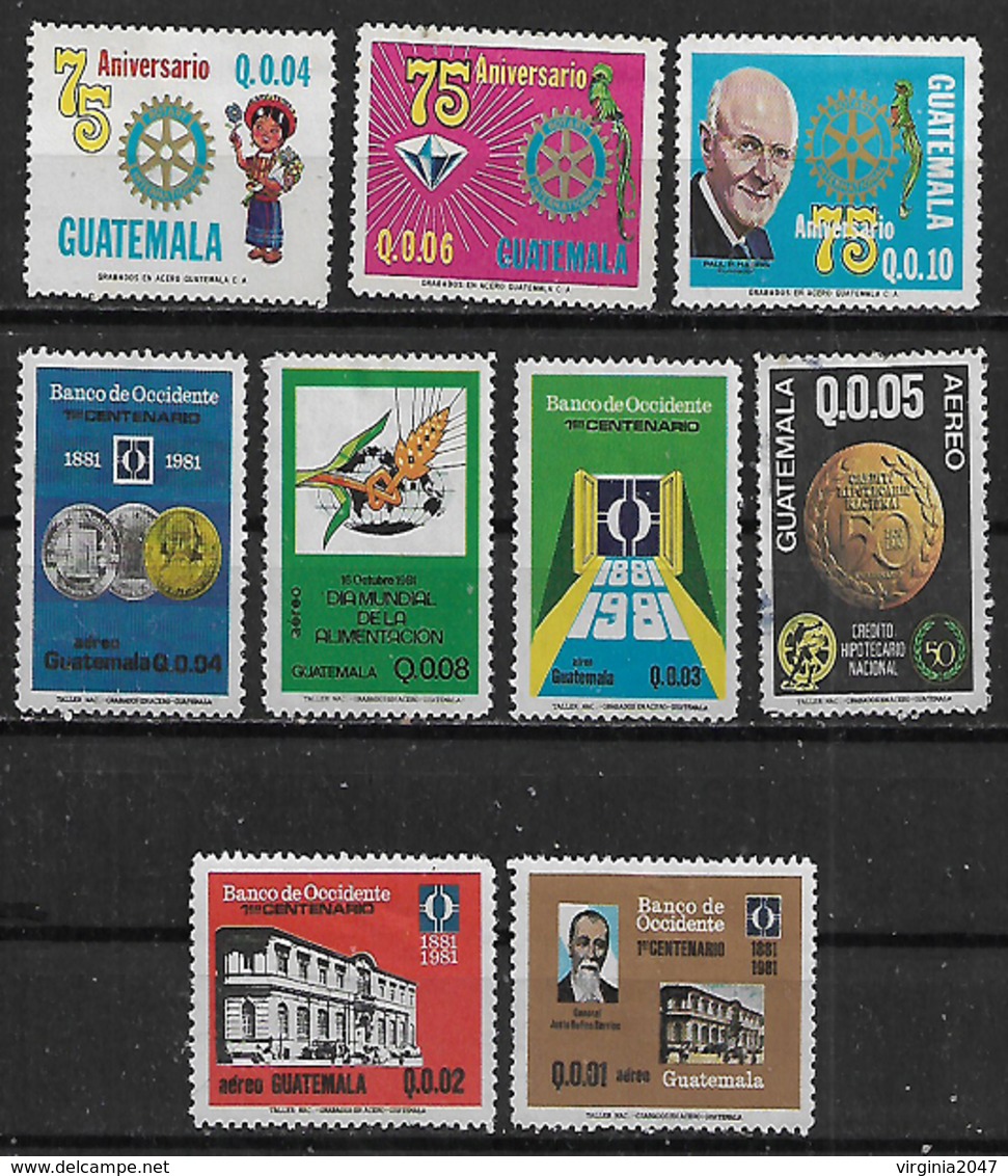 1980-1 Guatemala Rotary-banco De Occidente-alimentacion 9v Nuevos - Guatemala