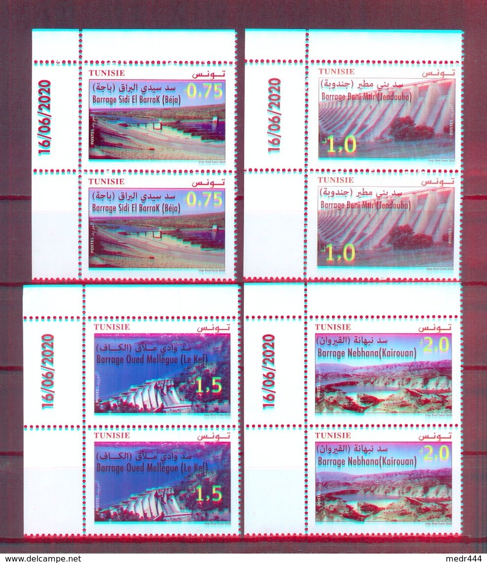 Tunisia/Tunisie 2020 -Tunisan Dams/Barrages Tunisien - Stamps 4v - Complete Set -Pair Of Stamps- MNH** Excellent Quality - Tunisia (1956-...)