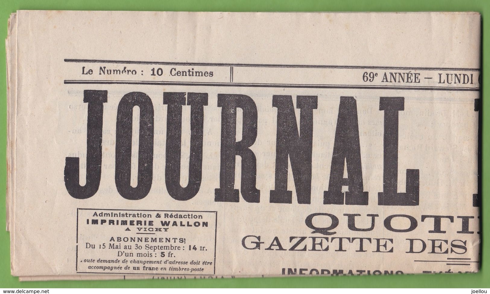 Rare JOURNAL De VICHY 06.07.1914 Quotidien Gazette Des Etrangers Casino Des Fleurs Pièce Théatre" Francs-Maçons " - Autres & Non Classés