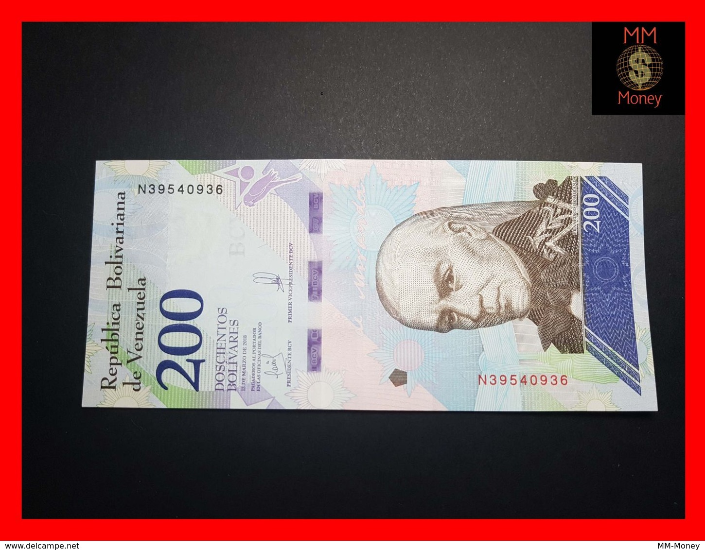 VENEZUELA  200 Bolivares 13.3.2018  Purple  Seg. Sec. Thread P. 107   UNC - Venezuela