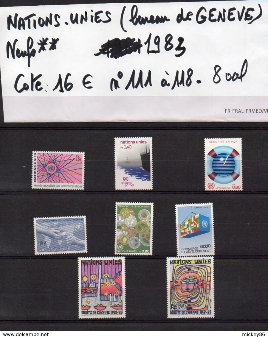 ONU--NATIONS-UNIES--bureau De Genève--année 1983  Complète -NEUFS ** N°96 à 110 --cote 16€.......à Saisir - ONU