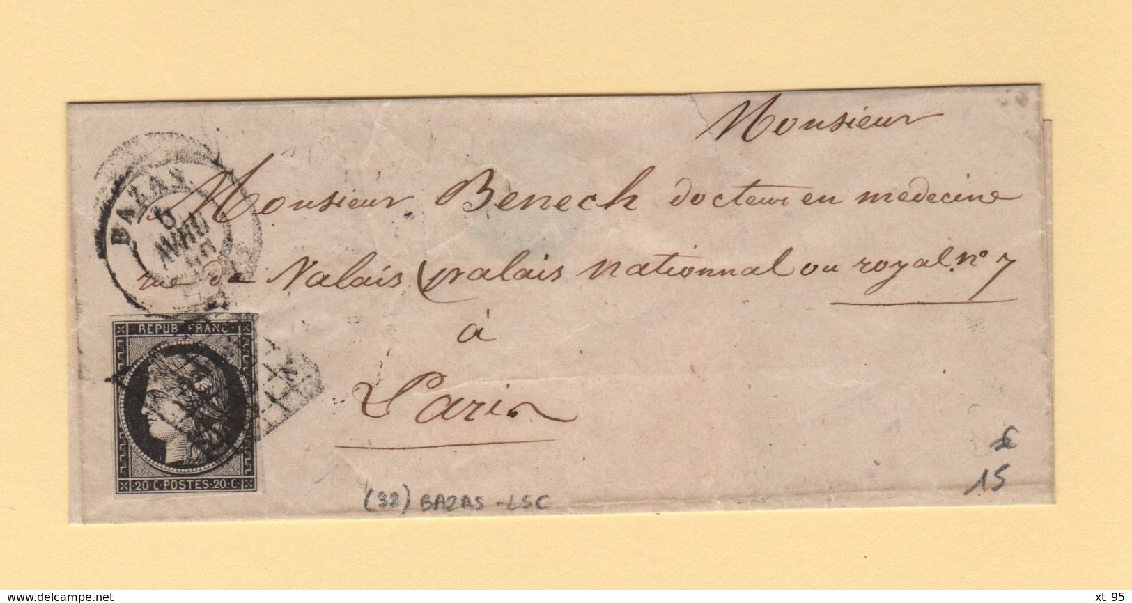 Bazas - 32 - Gironde - 6 Avril 1850 - Sans Correspondance - 1849-1876: Période Classique