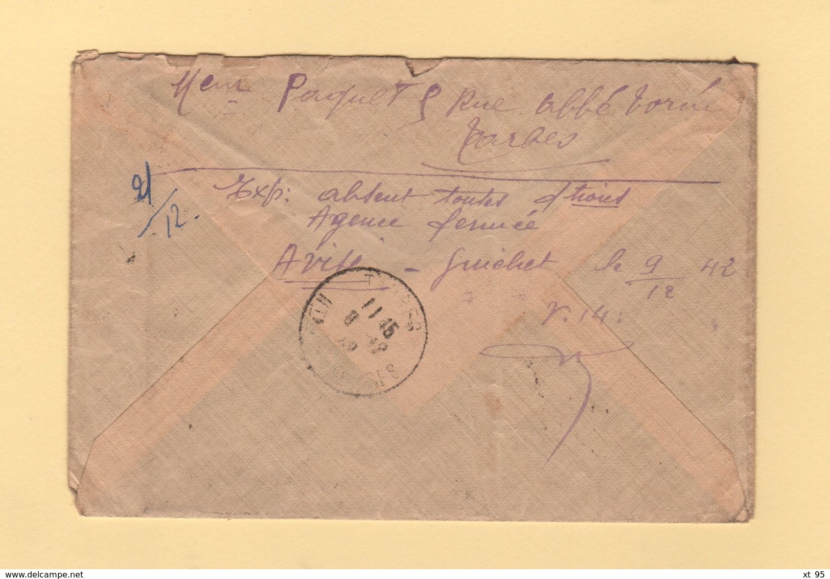 Destination Tunis - Tarbes - Recommandes - Relations Postale Suspendues - 1942 - 2. Weltkrieg 1939-1945