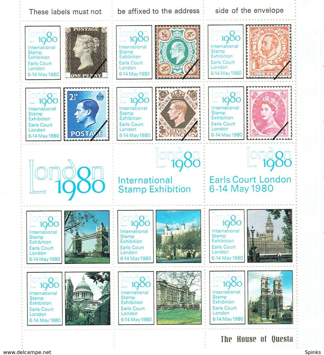 GREAT BRITAIN - 1980 London International Stamp Exhibition Block Of 12 Labels MUH - Cinderellas