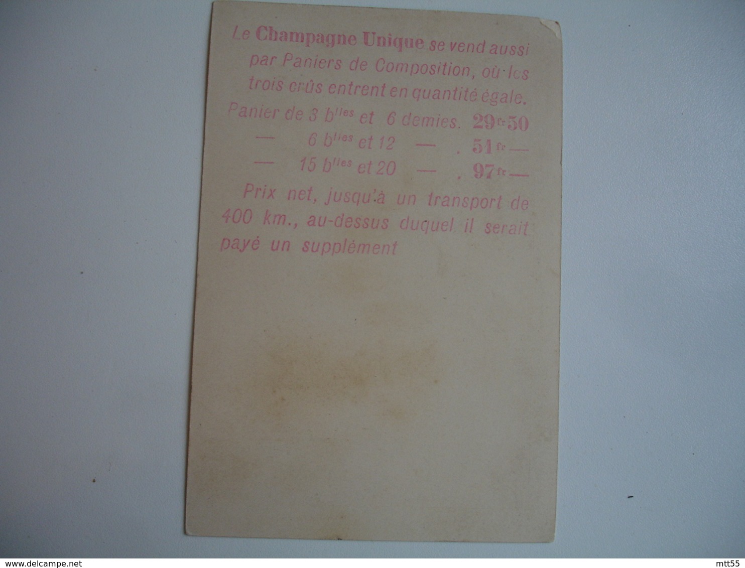 Champagne Lefevre Reims  Ancien Tarif Carte Commerciale - 1900 – 1949