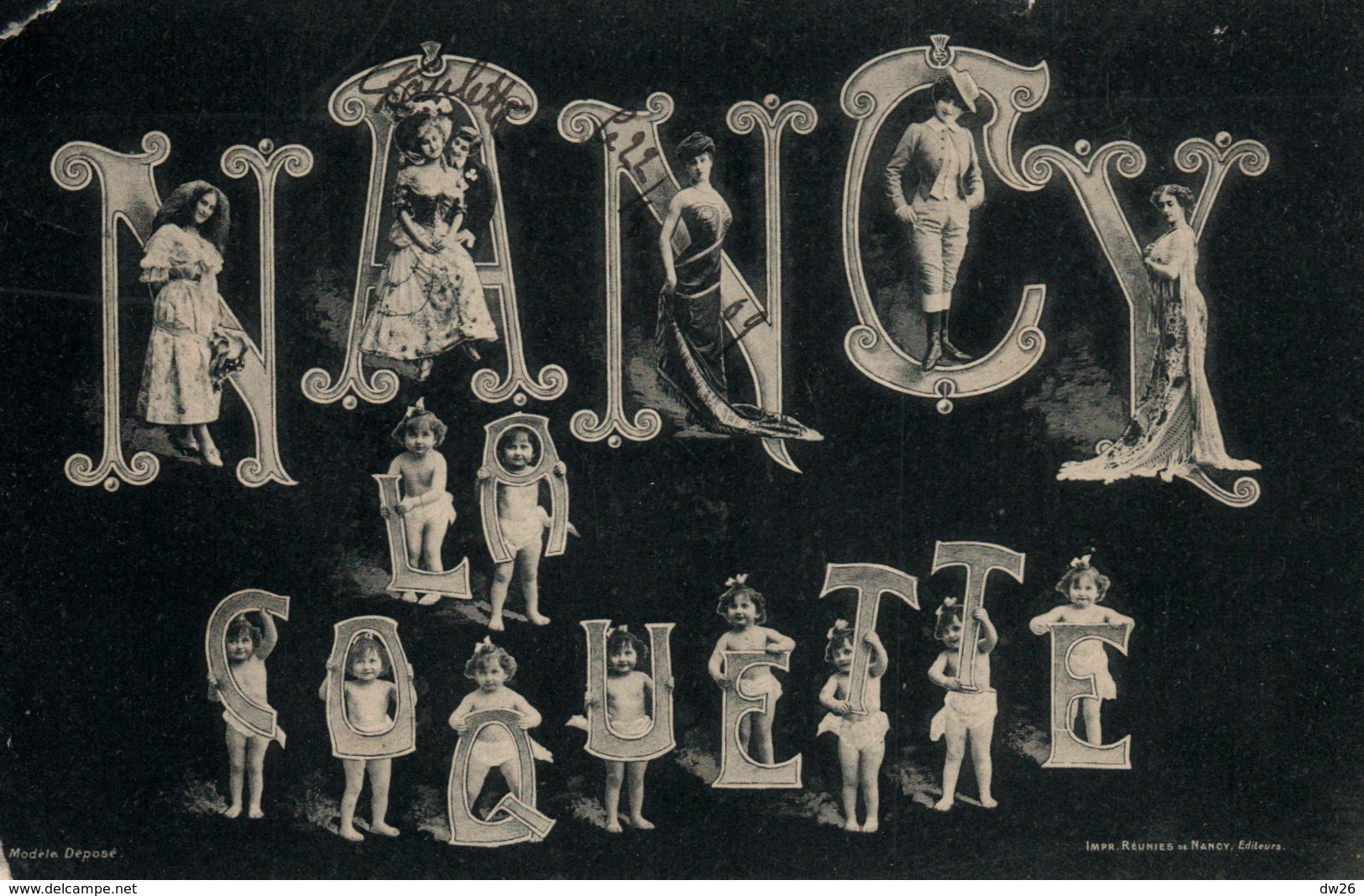 Souvenir De Nancy La Coquette - Multivues Fantaisie 1909 (Femmes, Couples, Enfants) - Impr. Réunis - Souvenir De...