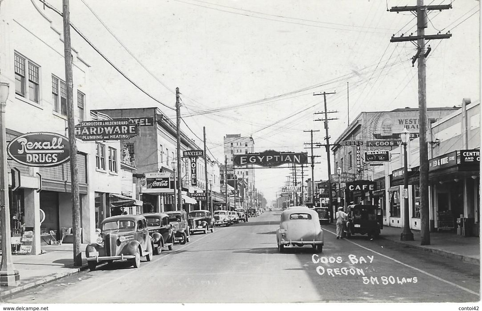 COOS BAY CARTE PHOTO OLD PHOTO POST CARD  STREET REXALL DRUGS PUB COCA COLA CAFE EGYPTIAN AUTOMOBILES OREGON ETATS UNIS - Other & Unclassified
