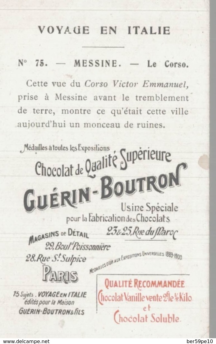 CHROMO  CHOCOLAT GUERIN-BOUTRON  VOYAGE EN ITALIE  MESSINE  LE CORSO - Duroyon & Ramette