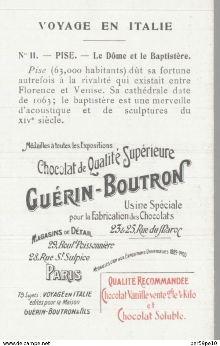 CHROMO  CHOCOLAT GUERIN-BOUTRON  VOYAGE EN ITALIE  PISE  LE DOME ET LE BAPTISTERE - Duroyon & Ramette