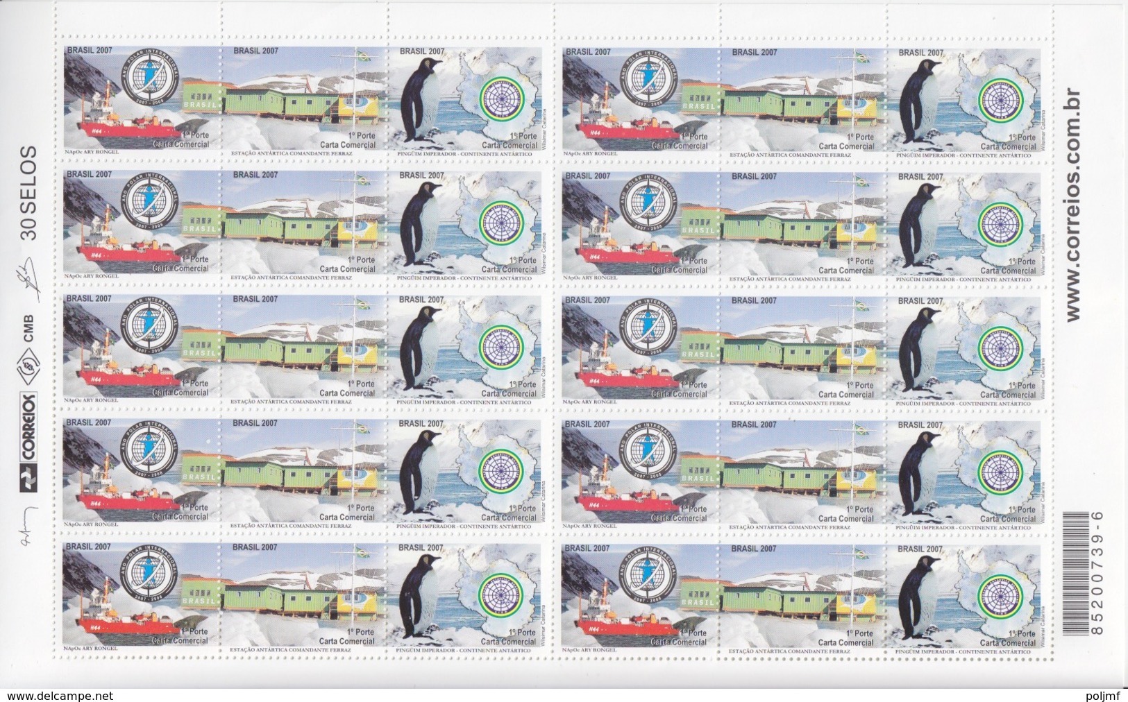 Brésil, Feuille Complète De 10 Bandes De 3 TP Des N° 2970 à 2972 (année Polaire Internationale 2007-2008), Neuf ** - Ungebraucht