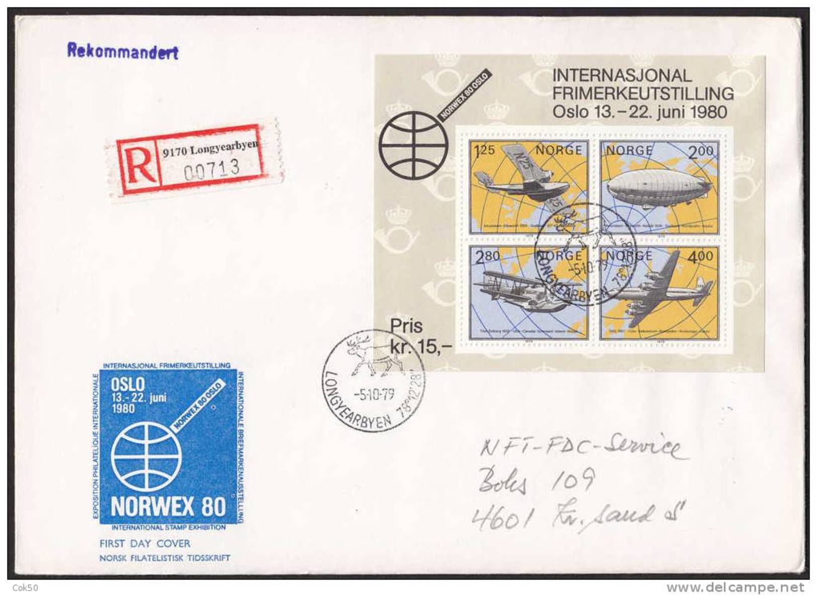 NORWAY FDC 1979 «NORWEX 80 Stamp Exhibition». Perfect, Cacheted And Registered Cover From Longyearbyen At Svalbard - FDC