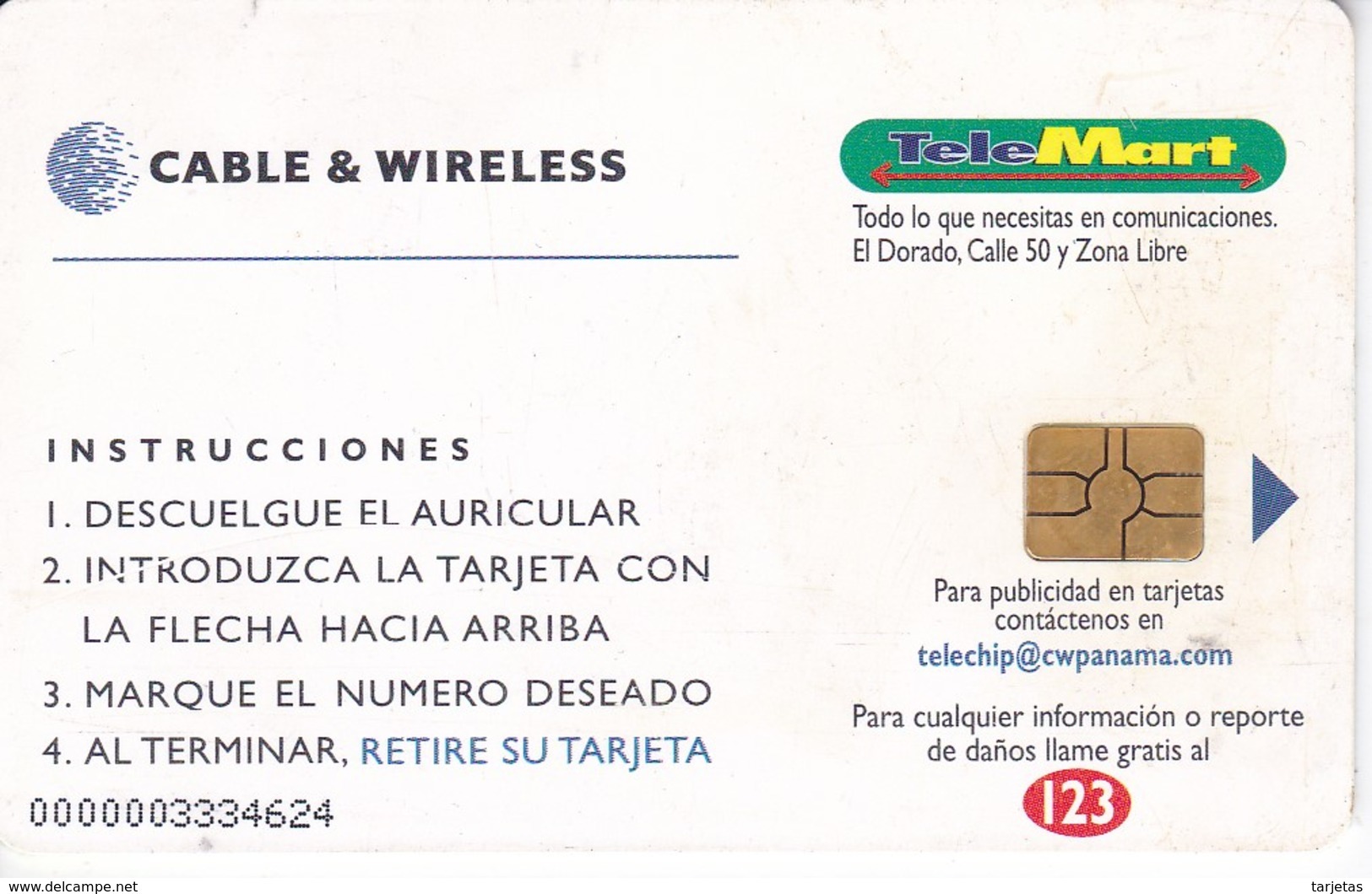 (CHIP NEGRO) TARJETA DE PANAMA DE CABLE & WIRELESS DE TELEMART - Panama