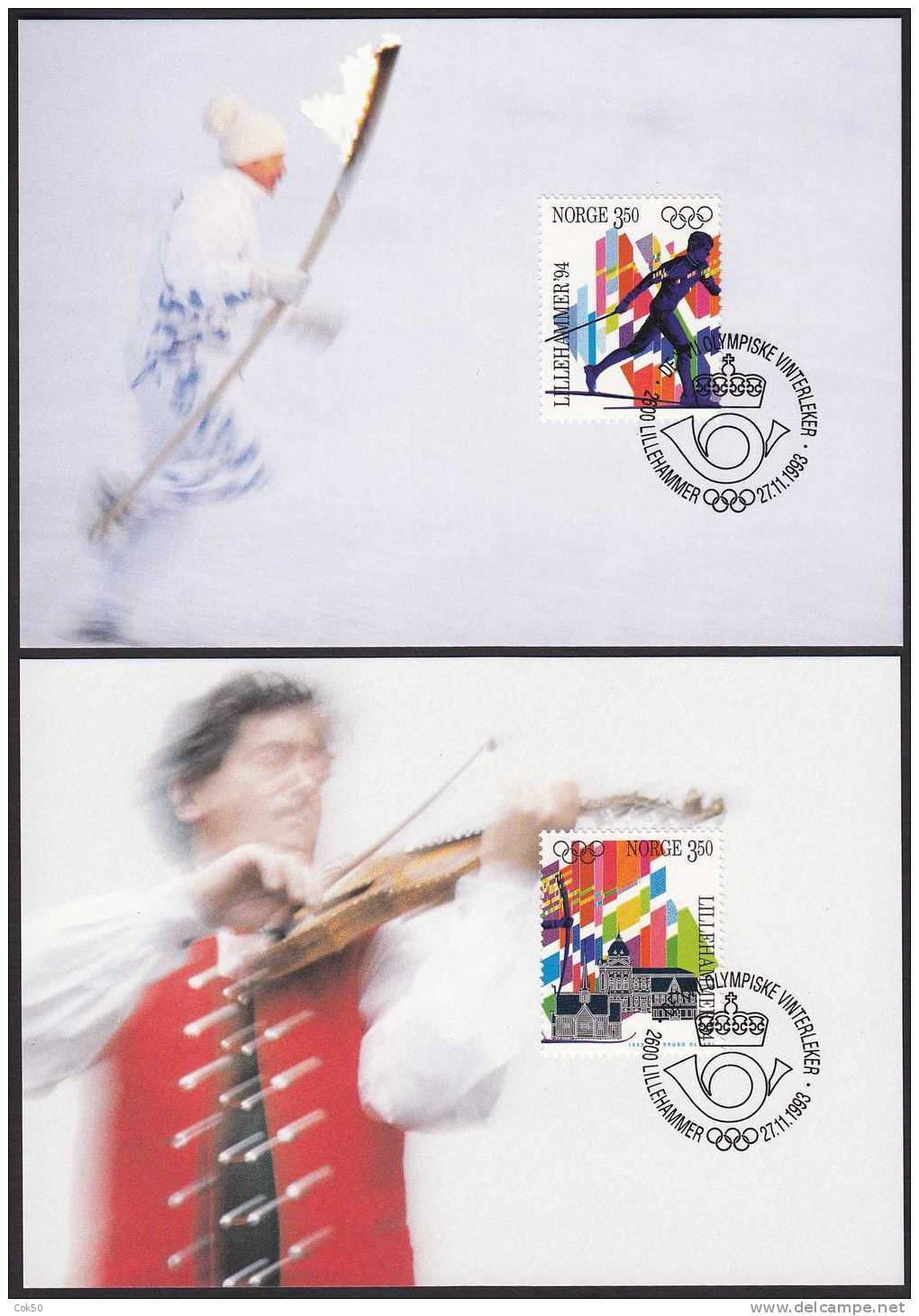 NORWAY Maximum Cards No 1-2/1993 «Lillehammer Winter Olympics» NK 1188-89 - Cartoline Maximum