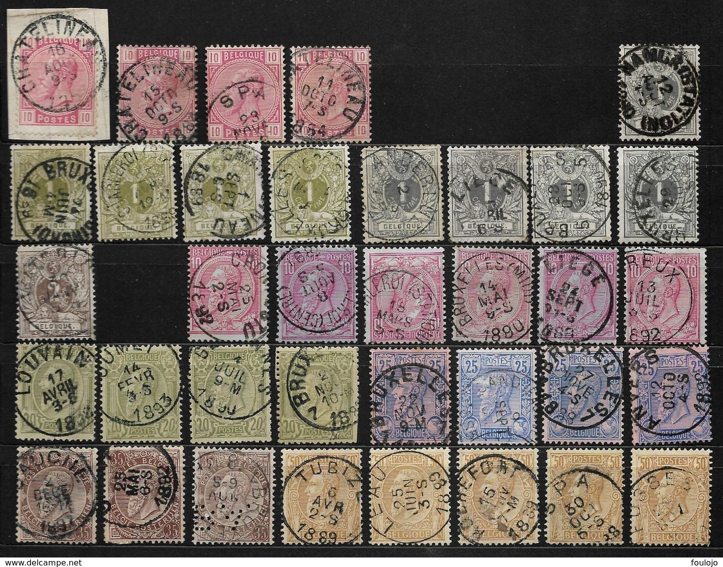 38 (4x), 42 (4x), 43 (5x), 44, 46 (6x), 47 (4x), 48 (4x), 49 (3x) Et 50 (5x) Diverses Oblitérations (Nic 060) - 1884-1891 Leopoldo II