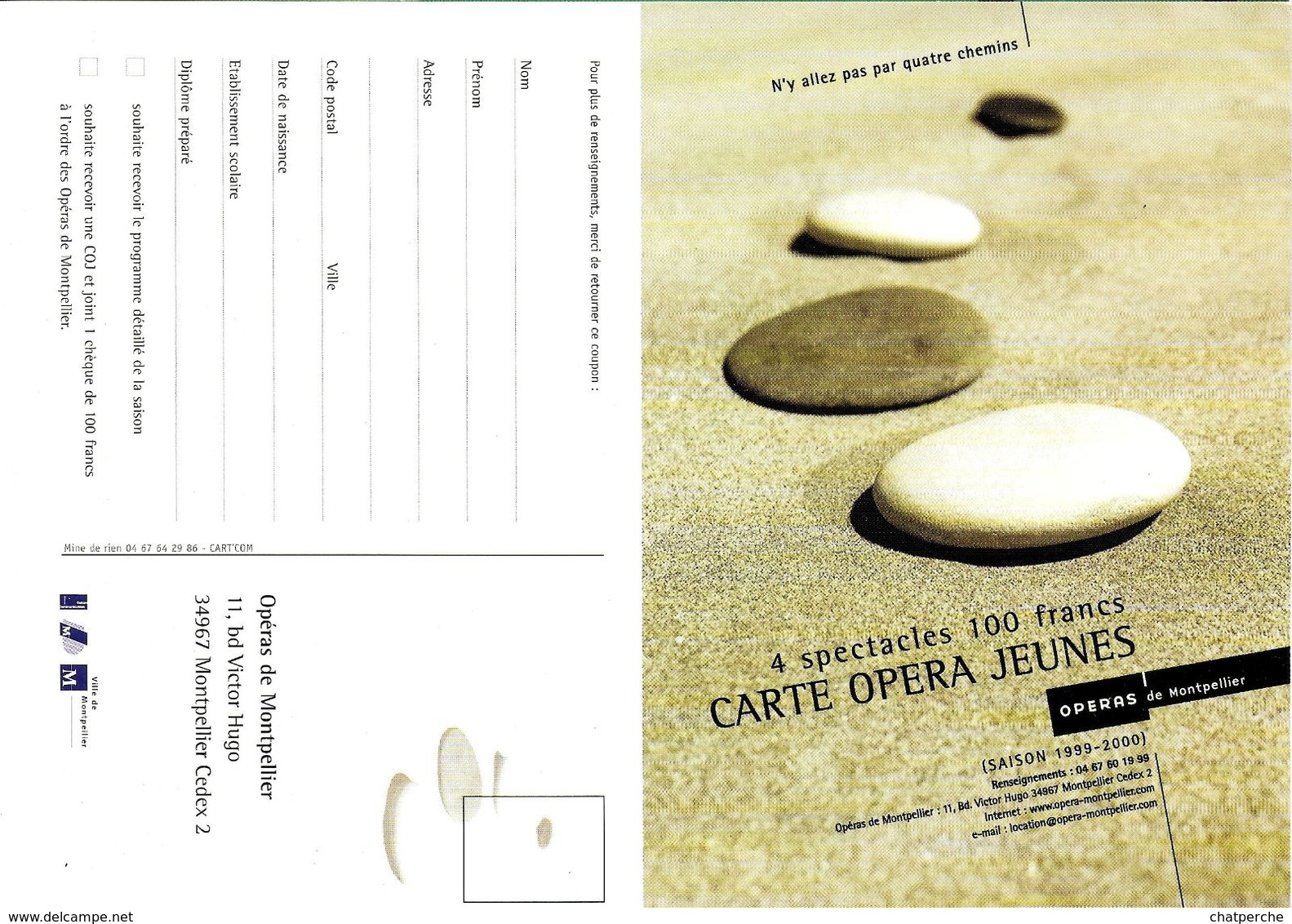 CART'COM  SPECTACLE MONTPELLIER 34 HÉRAULT  CARTE OPÉRA JEUNES SAISON 1999 / 2000 - Opera