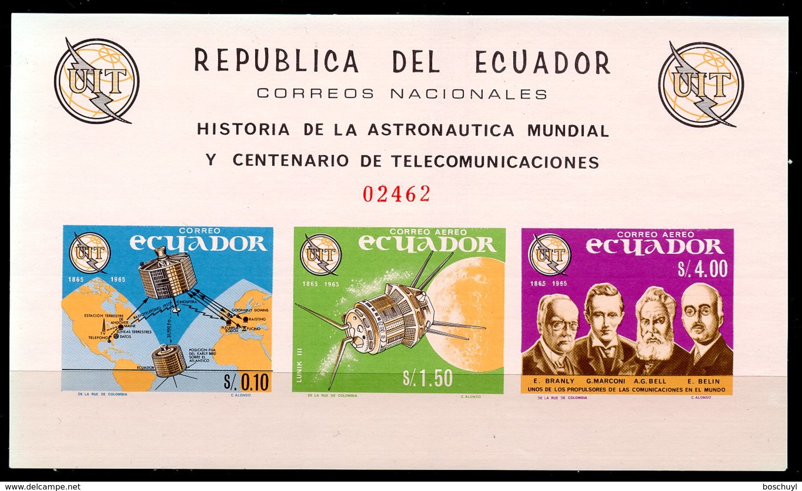 Ecuador, 1966, International Telecommunication Union, ITU, Space, United Nations, DISCOLORATION, MNH, Michel Block 15 - Ecuador