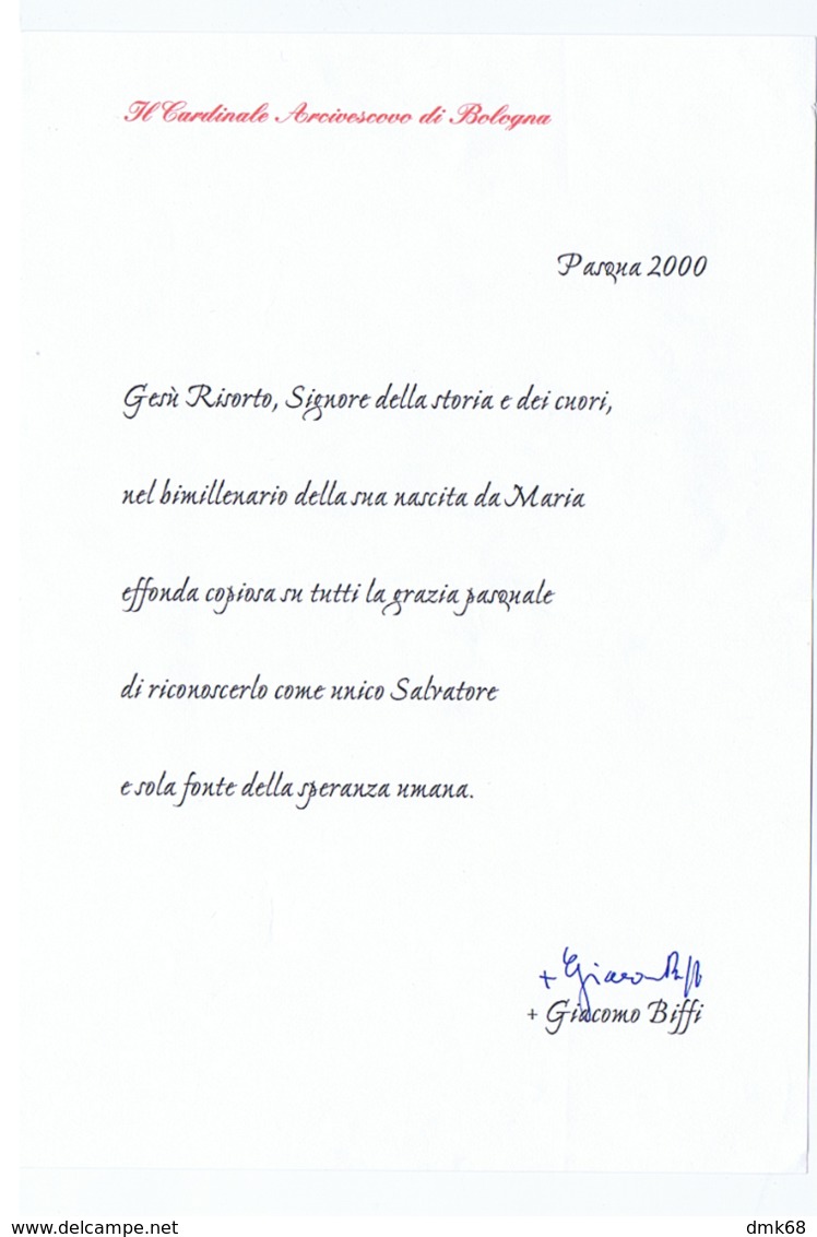 BOLOGNA - LETTERA  AUTOGRAFA / AUTOGRAPH -  CARDINAL / CARDINALE GIACOMO BIFFI - 2000 - Other & Unclassified