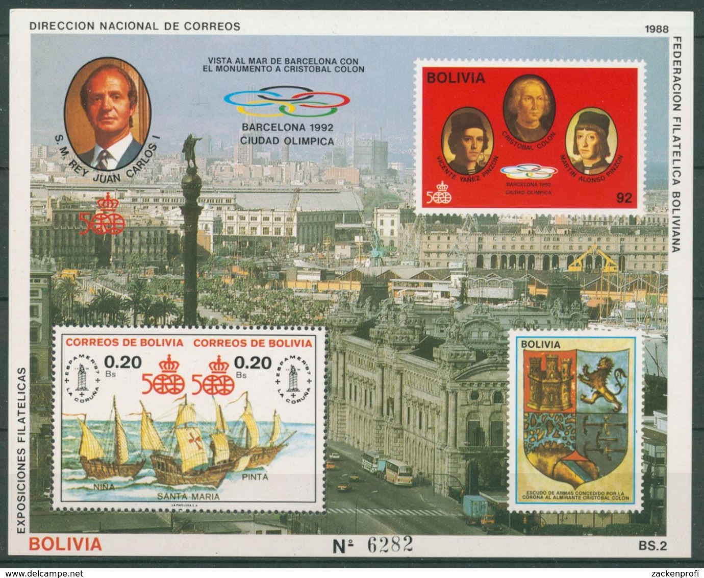 Bolivien 1988 500 Jahre Entdeckung Amerikas Block 174 Postfrisch (C27912) - Bolivia