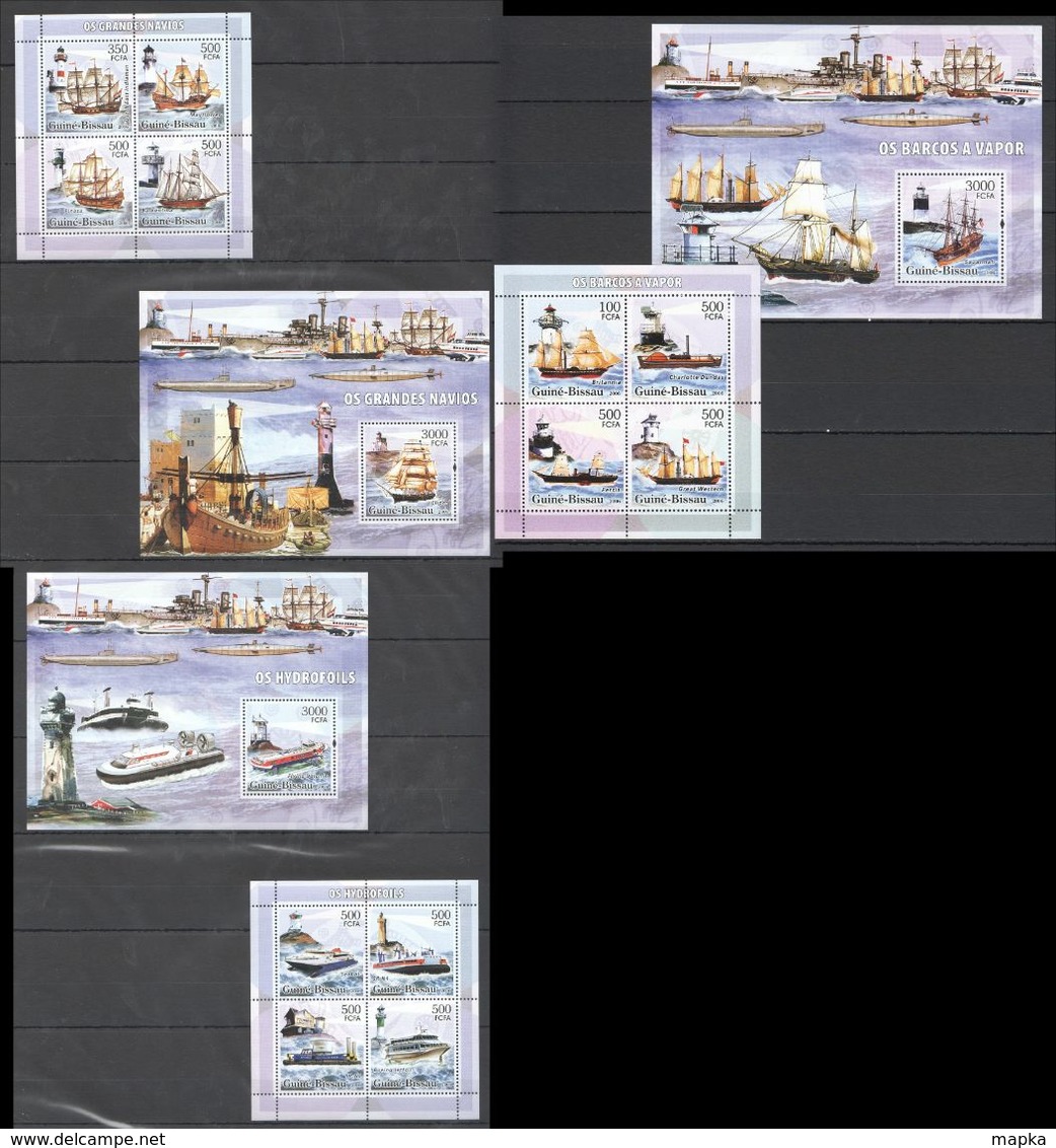 D206 2006 GUINE-BISSAU SHIPS & BOATS OS GRANDES NAVIOS VAPOR HYDROFOILS 3KB+3BL MNH - Barche