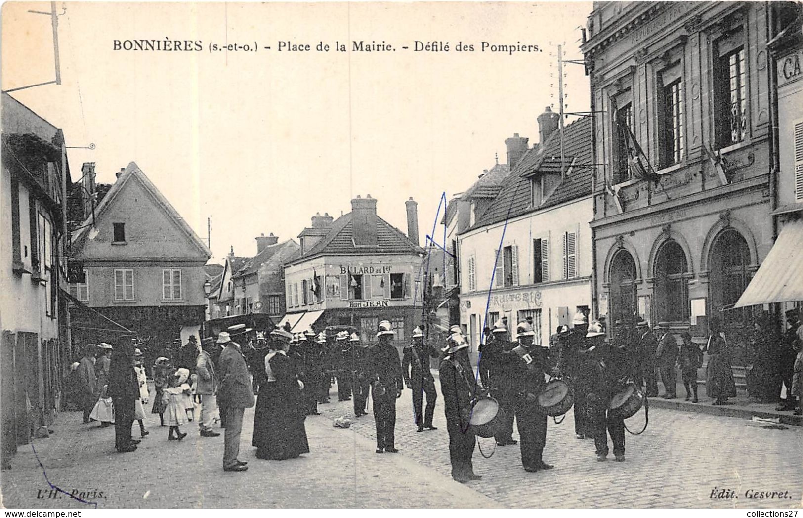78-BONNIERES- PLACE DE LA MAIRIE , DEFILE DES POMPIERS - Bonnieres Sur Seine