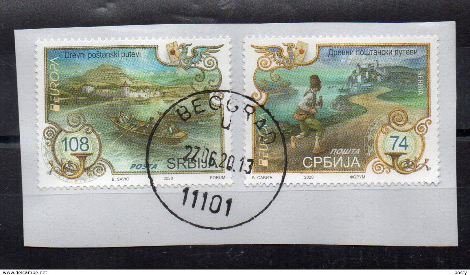 SERBIE - SERBIA - 2020 - EUROPA - LES ANCIENS CHEMINS POSTAUX - Oblitérés - Used - Sur Fragment - Unstucked - - Serbien