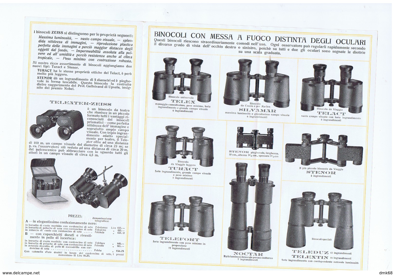 ZEISS - BINOCOLI / CANNOCCHIALI / SPYGLASS - DA CAMPAGNA E DA TEATRO - DEPLIANT 1910s - Werbung