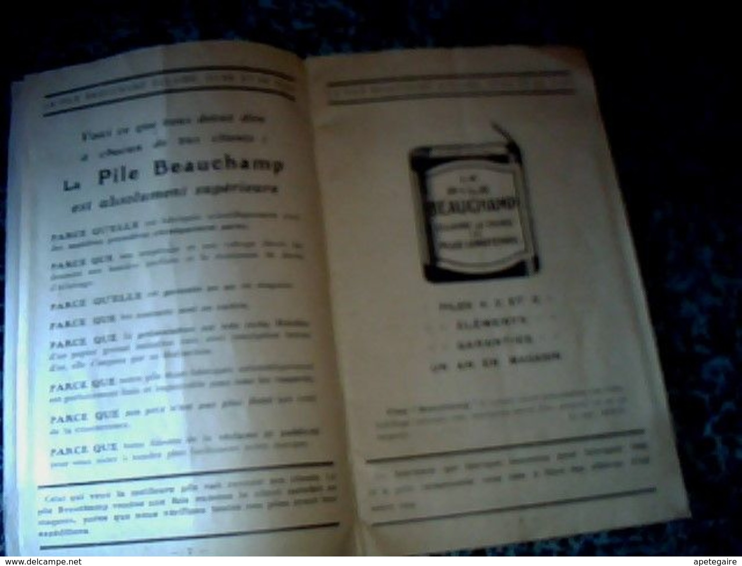 vieux papier publicité catalogue pile Beauchamp  manufacture " Beauchampile" paris rue du temple annee ? 23 pages