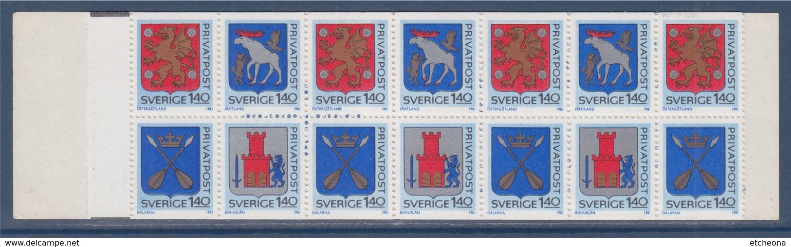 Carnet De 14 Timbres Suède  Neufs 2 X4 Et 2 X3 Blasons Et Armoiries 1981 à 1.40 Chaque - 1981-..