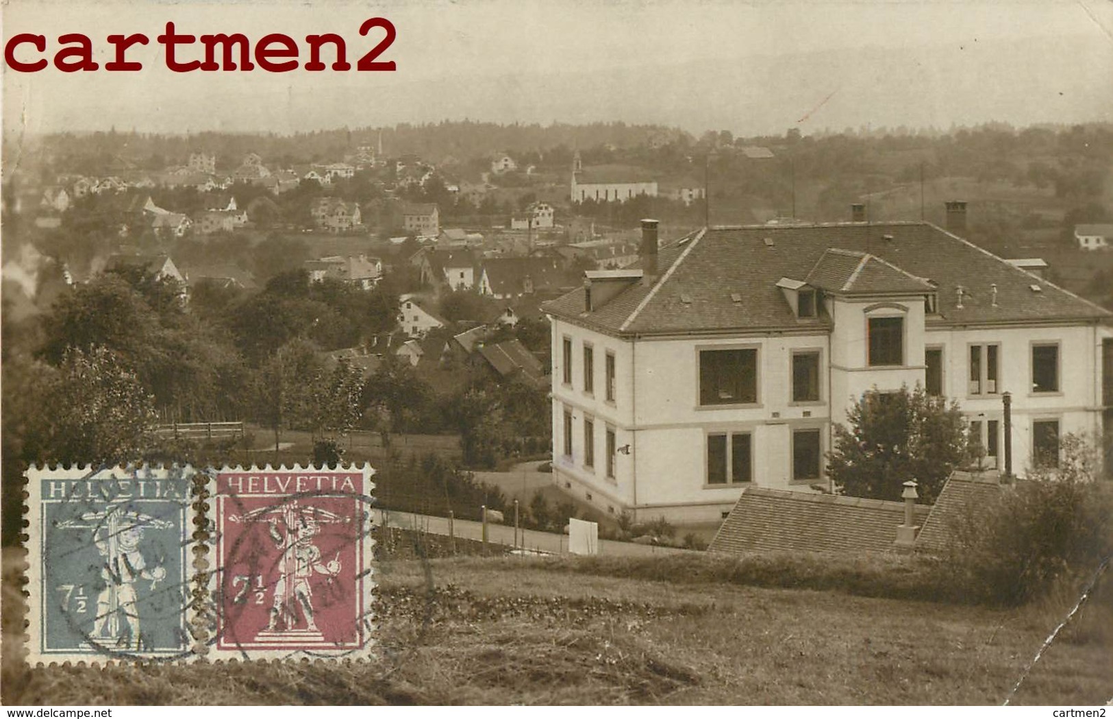 CARTE PHOTO : AFFOLTERN AM ALBIS CACHET ECRITE PAR HENRI WEISS SCULPTEUR ? RUE DU VILLAGE SUISSE AFFRANCHISSEMENT - Affoltern Im Emmental 