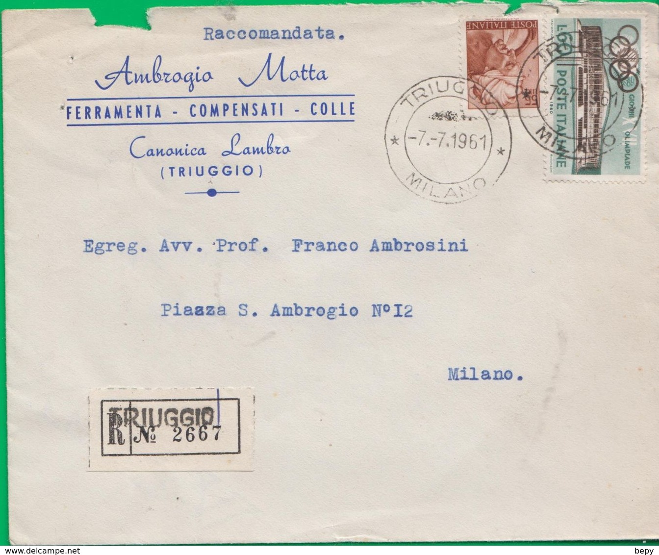 Busta. Annullo. Francobollo. Timbro. Affrancatura. Storia Postale. Raccomandata. Triuggio - 1961-70: Poststempel