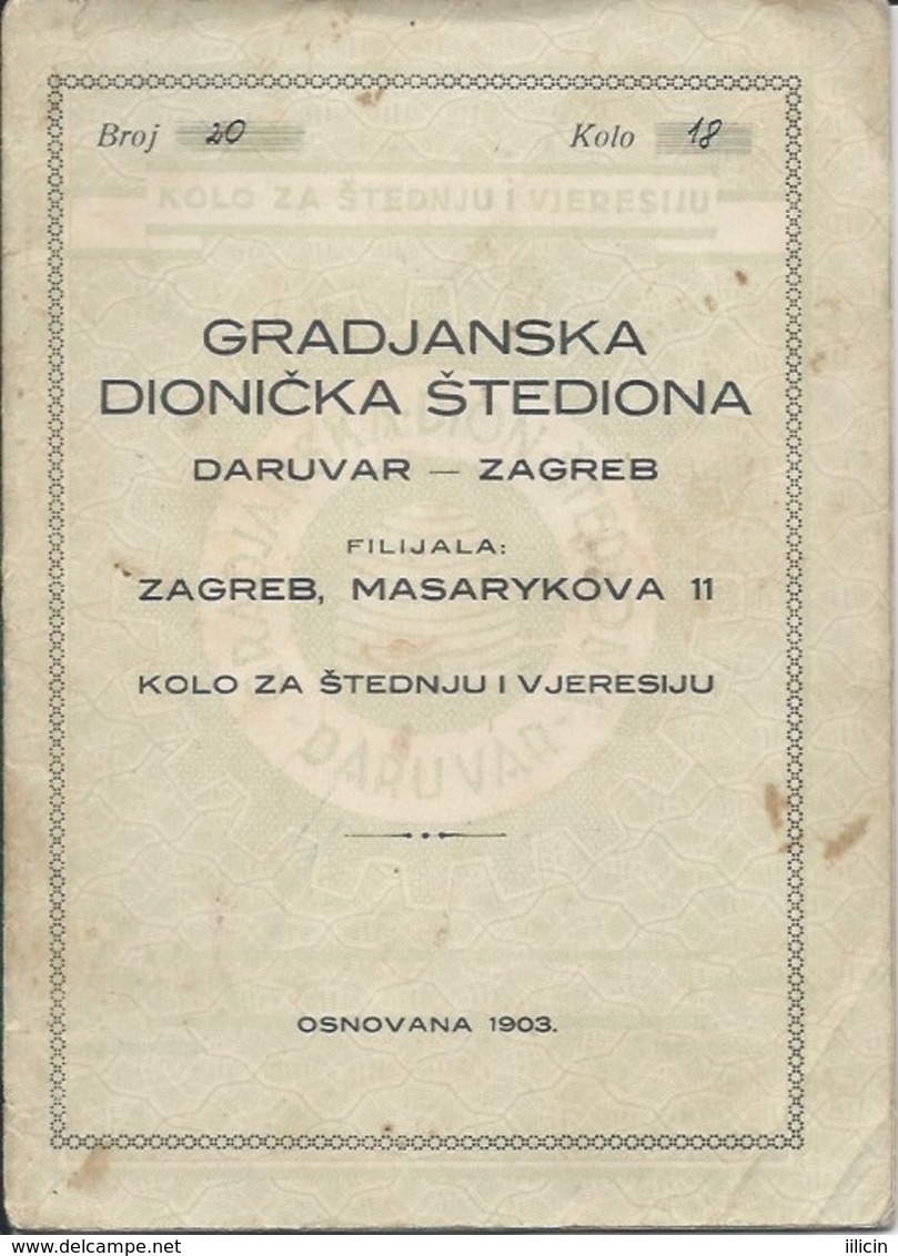 Document DO000219 - Bank Book Gradjanska Dionicka Stedionica Daruvar Zagreb Croatia Yugoslavia 1941 - Documenti Storici