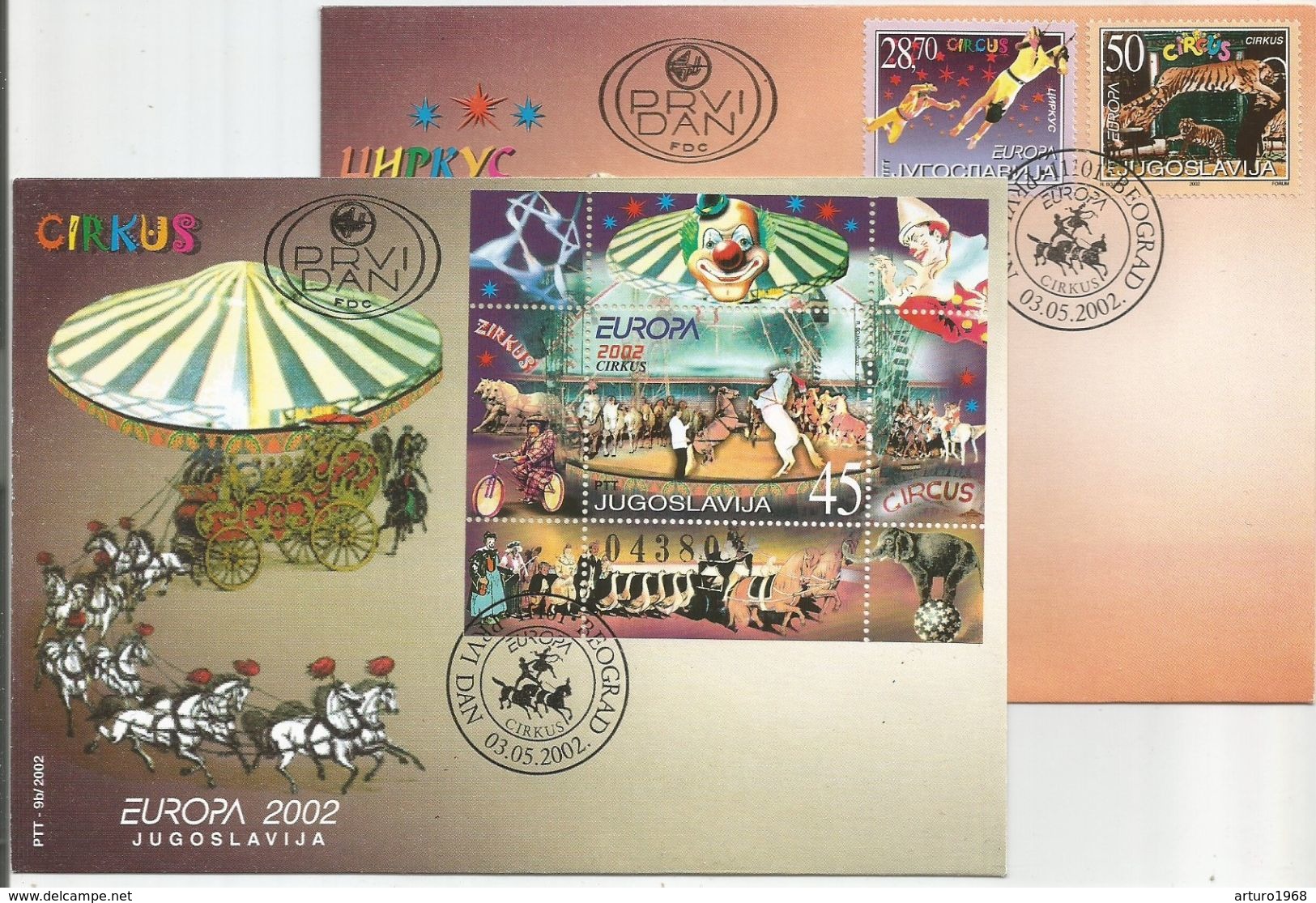 Yugoslavia Jugoslawien Mi.3076/77 + Block 53 On 2 FDC's 2002 Europa Circus - FDC