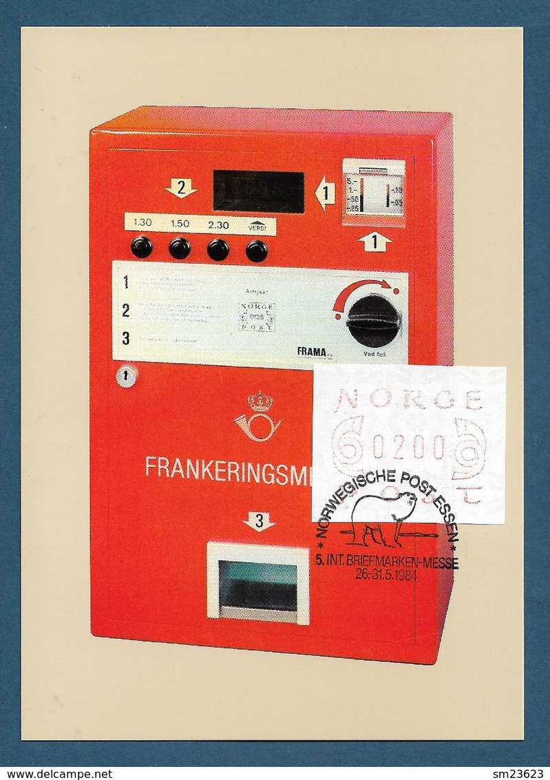 Norwegen / Norge 1984 , ATM ,  Maximum Card - Day Of Issue  5.Internationale Briefmarken-Messe 26.-31. Mai 1984 - Cartoline Maximum