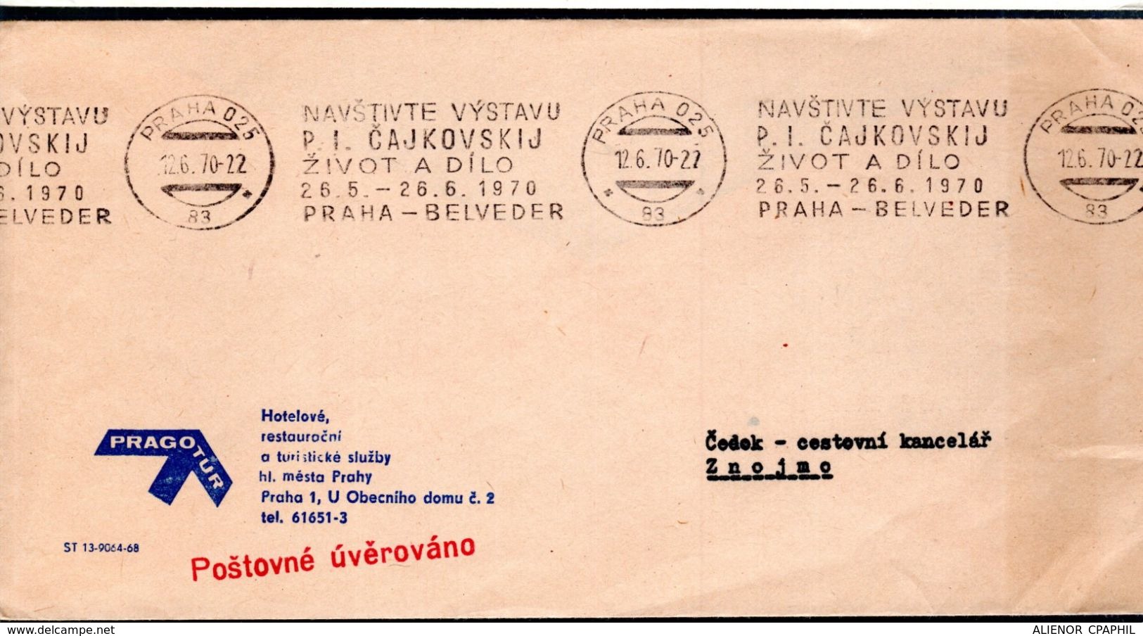 LETTRE TCHECOSLOVAQUIE 1970 - OBLIT. MECANIQUE - "VISITEZ L'EXPOSITION DE TCHAIKOVSKY A PRAGUE" + LA VIE A DILO - - Musique