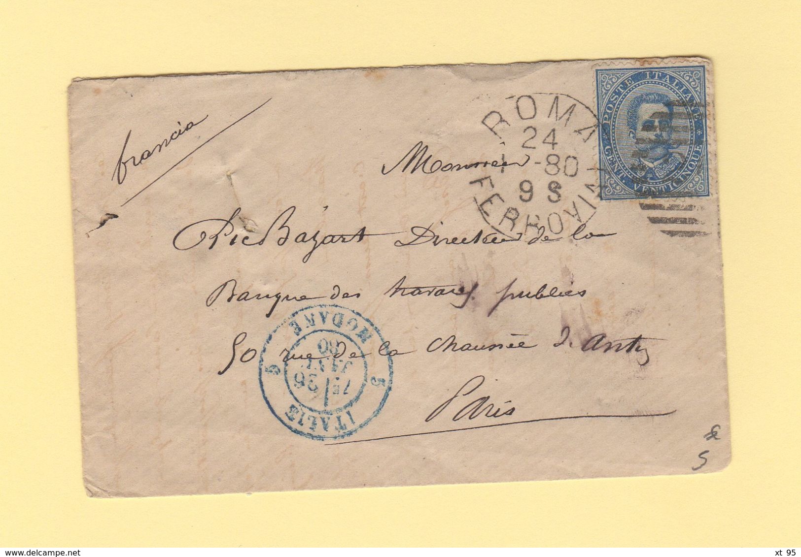 Marque D Entree - Italie 5 Modane - Sur Lettre De Rome - 26 Janv 1880 - Entry Postmarks