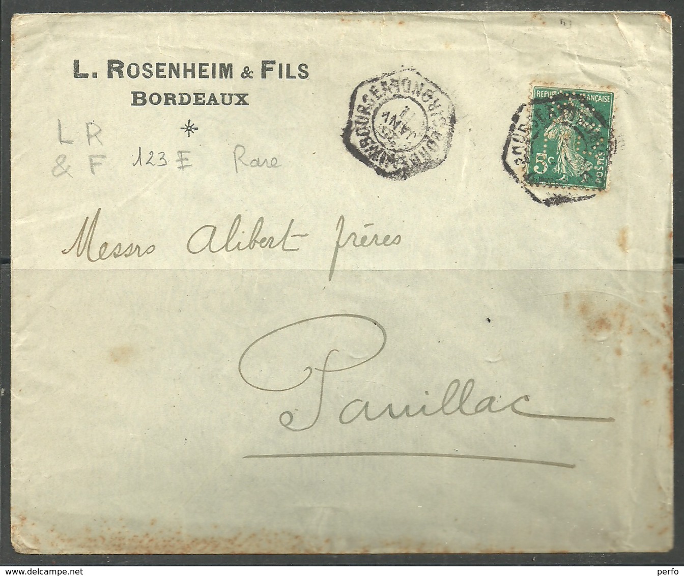 Perforé LR:& F 123 Complet Sur Lettre à Entête L.Rosenheim & Fils - Autres & Non Classés