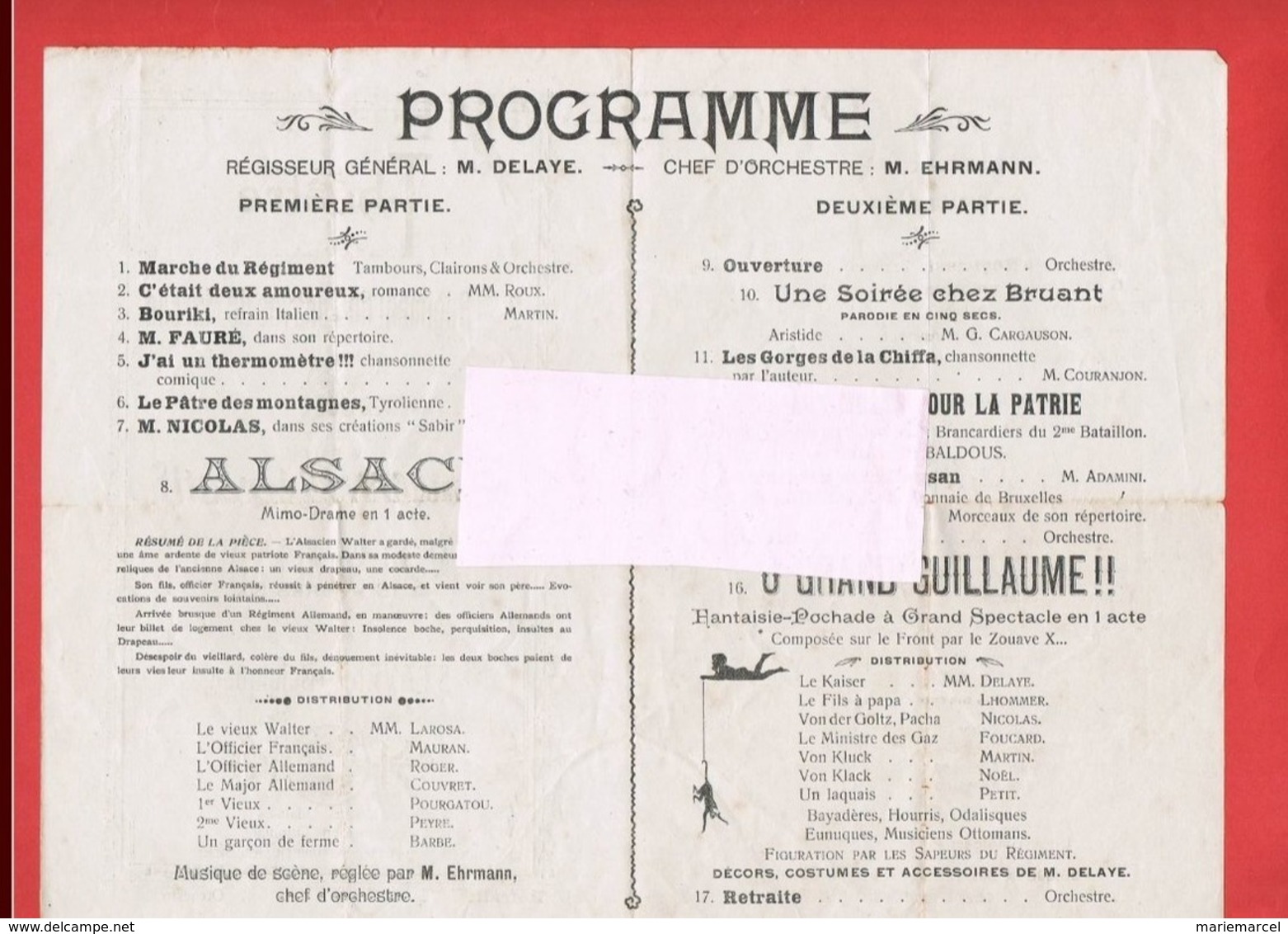 BELGIQUE STAVELE. THEATRE.CONCERT RECREATIF. 2éme Bis REGIMENT DE ZOUAVES DE MARCHE. 1915. - Programas